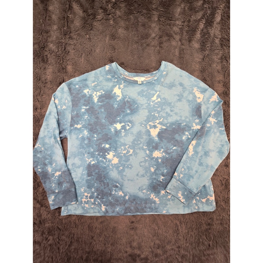 Time and Tru Womens XL 16-18 Blue Tie Dye Long Sleeve Crew Neck Top Plus Size